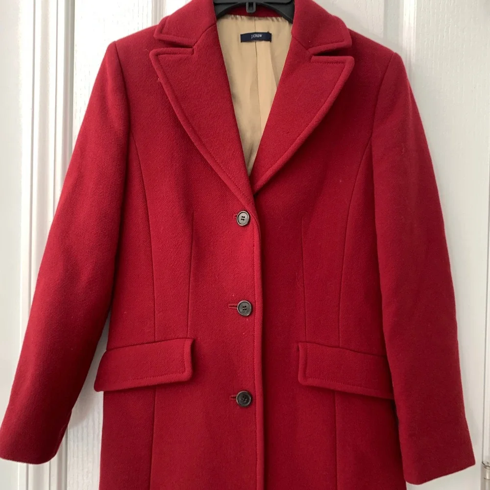 J.‎ Crew Womens Red Wool Blend Long Overcoat Button Front Topcoat Jacket